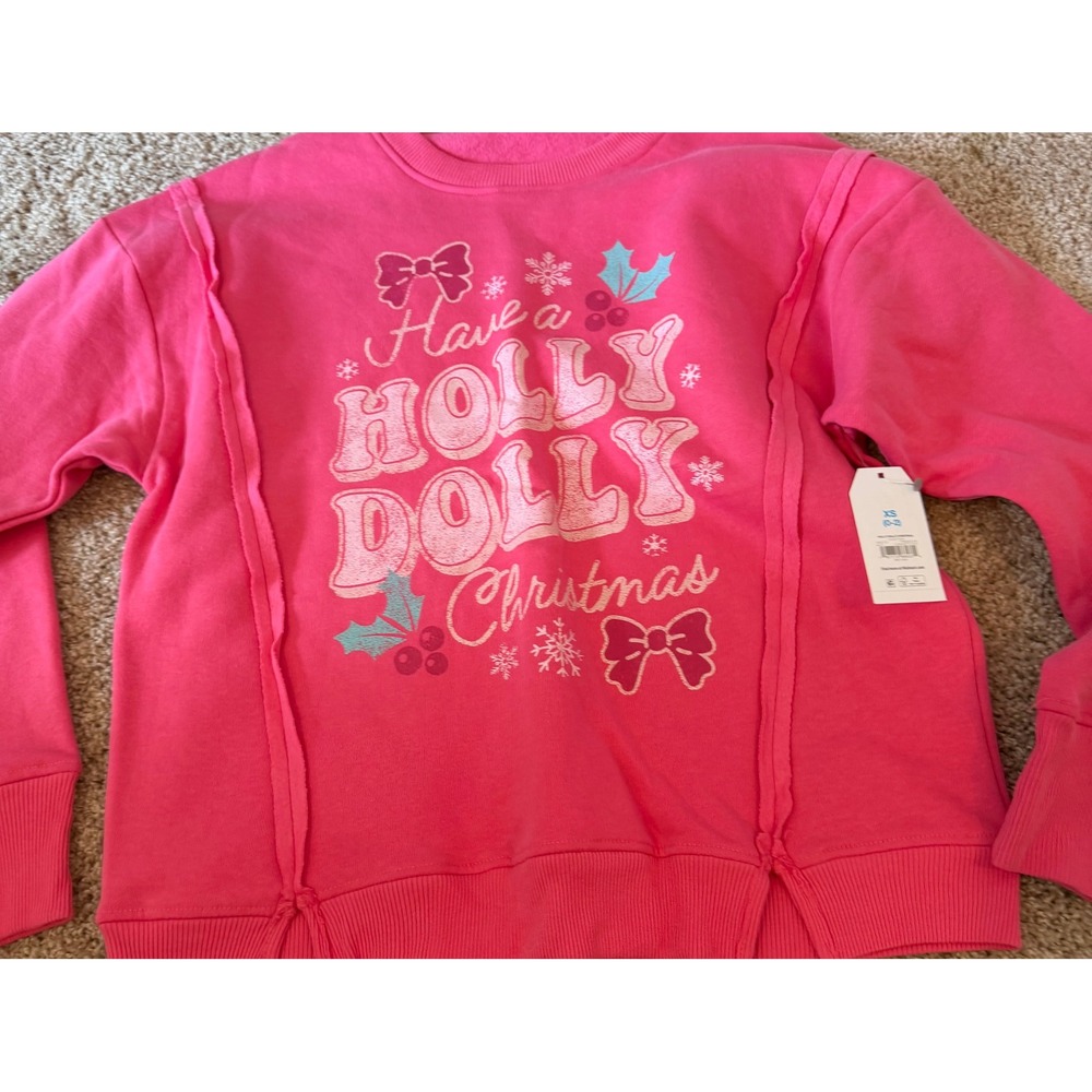 Dolly Parton Time and Tru Holly Dolly Christmas Sweatshirt Pink XS 0-2 NWT